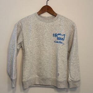 Keith Haring Heather Gray Crewneck Sweatshirt with Blue Graphic